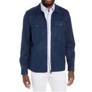 TED BAKER Classic Full Zip Shacket Shirt Jacket Men 6/XL Blue Italian Fabric EUC